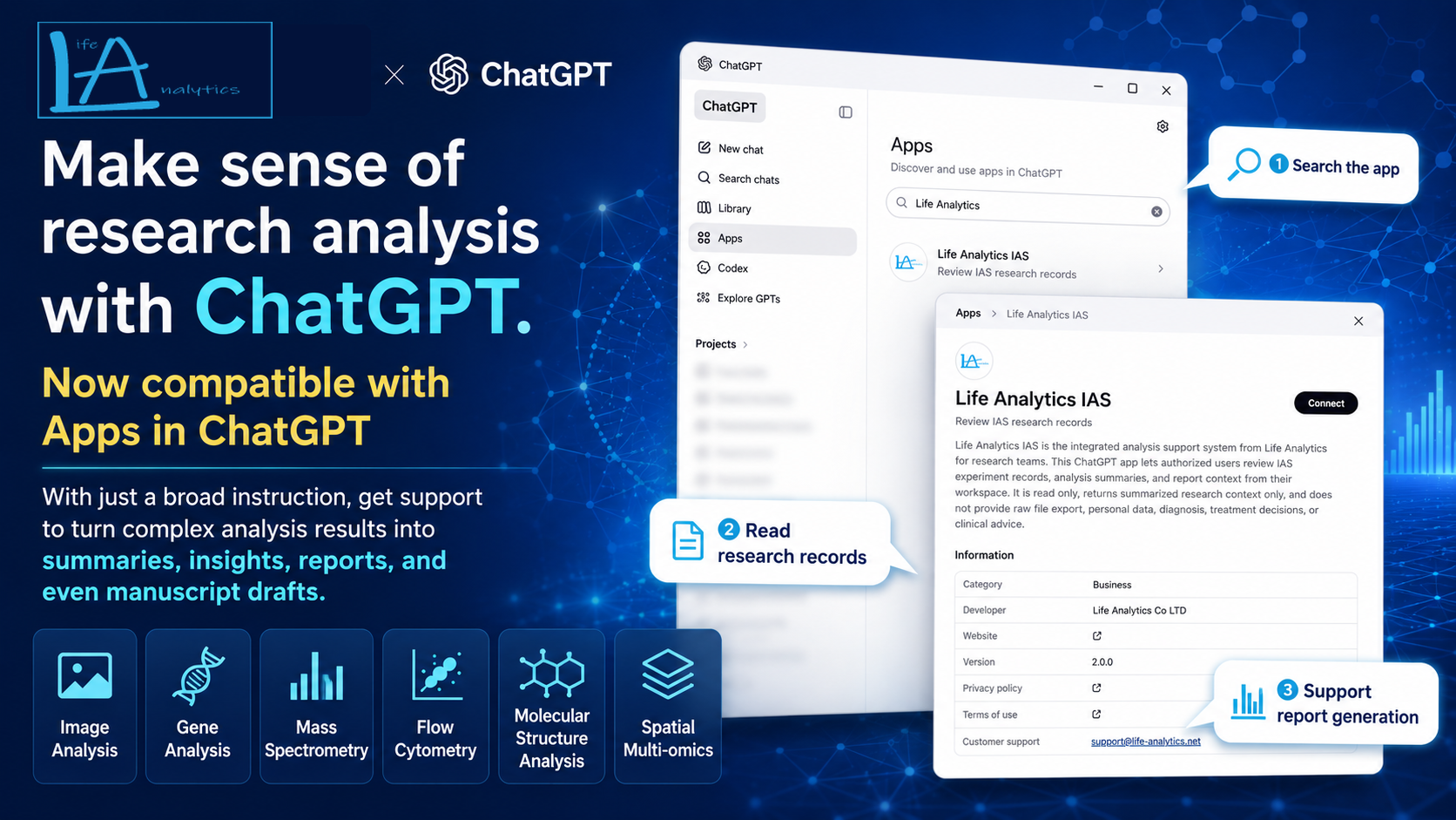 LifeAnalytics IASのChatGPT対応を紹介する画面イメージ